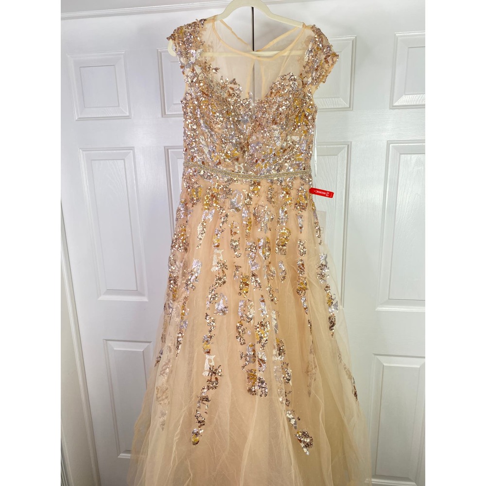 Mac Duggal Sequin CAP SLEEVE chiffon Ball GOWN, Size 10 , nude, 20364 - Picture 6 of 9